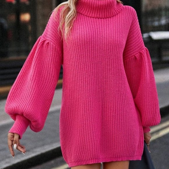 mini turtleneck sweater dress chic pink - Picture 1 of 6